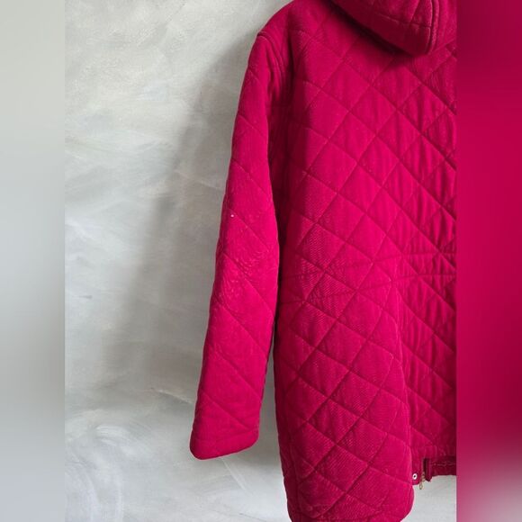 Lauren Ralph Lauren Womens Quilted Jacket Hooded Red Full Zip Cotton XL Barn - Picture 8 of 16